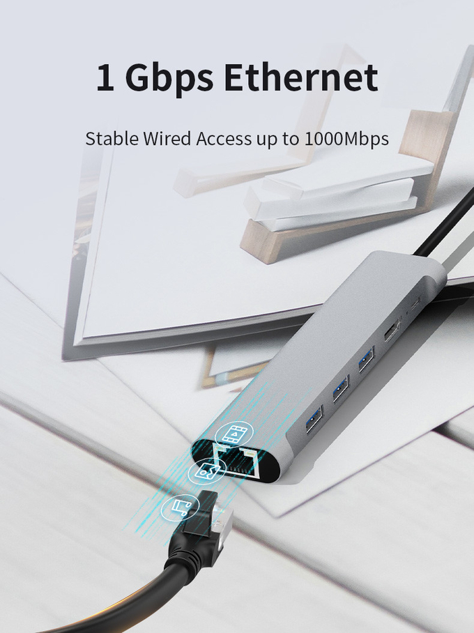 6 In 1 Multiport USB3.0 Converter Splitter USB C HUB Adapter For Laptop Phone