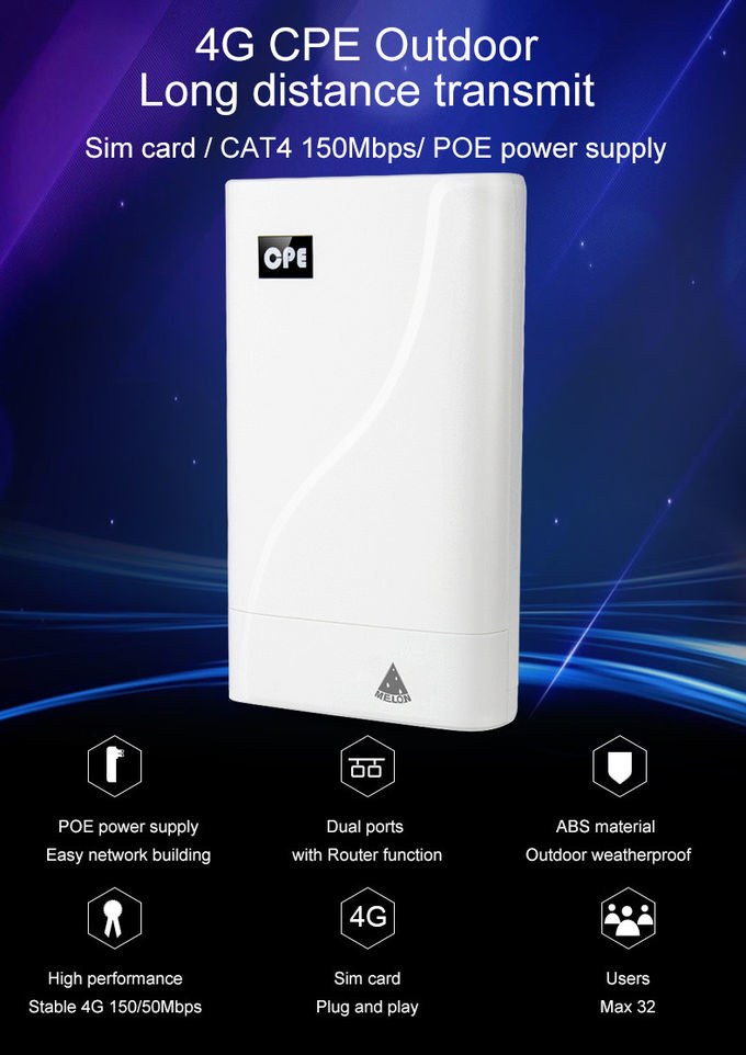 Waterproof POE Power Wifi Wireless Outdoor CPE SimCard Ethernet Port 4G LTE Router for CCTV Rural